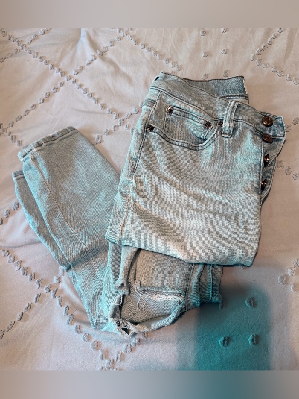 J. Crew Light Blue Skinny Jeans with Distressed Knee - size 27